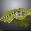 Ancient Castle Miniature Model Featuring Green Landscape Stone Pathways And Historical Architecture