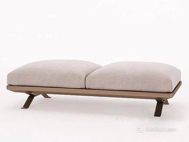Comfortable Modern Sofa Bench With Two Light Gray Fabric Cushions And Solid Wooden Legs 3d model 