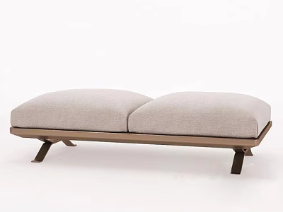 Comfortable Modern Sofa Bench With Two Light Gray Fabric Cushions And Solid Wooden Legs 3d model