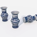 Three Decorative Ceramic Vases With Blue And White Traditional Patterns 3d model
