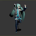 Game and Movie Character With Teal Long Hair Holding Microphone In Anime Style Outfit