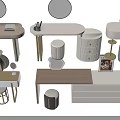 Modern Dressing Table Design With Round Mirrors Drawers And Stools 3d model