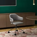 Modern Gray Fabric Office Chair With Armrests Black Casters Wooden Cabinet And Green Wall