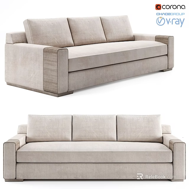 Modern Light Beige Fabric Two Seater Sofa With Sleek Armrests And Backrests 3d model
