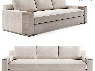 Modern Light Beige Fabric Two Seater Sofa With Sleek Armrests And Backrests 3d model