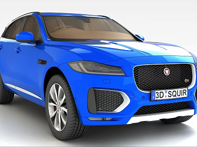 Technology Exhibition Hall Showcasing Blue Jaguar SUV 3D Model Display Details 3d model