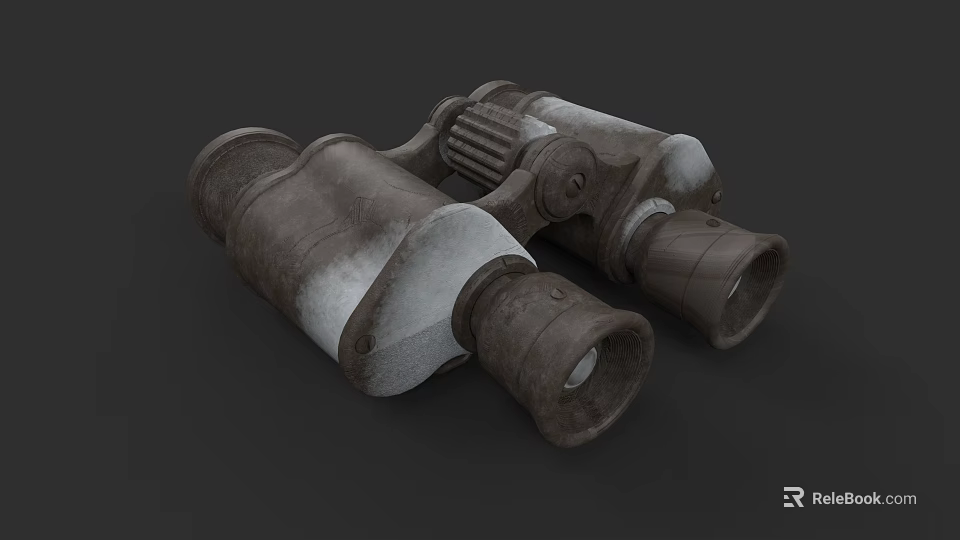 Vintage Binoculars With Worn Surface Rusty Retro Design And Metal Components 3d model