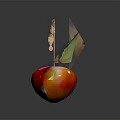 Fresh Red Apple With Heart Shaped Green Vines Leaves On Top Against Dark Background