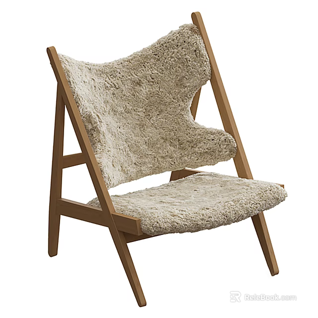 Modern Comfortable Accent Chair with Sleek Wooden Frame and Plush Light Beige Cushion Backrest 3d model 