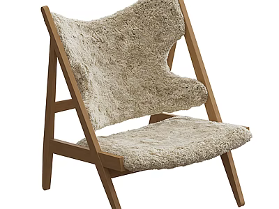 Modern Comfortable Accent Chair with Sleek Wooden Frame and Plush Light Beige Cushion Backrest 3d model