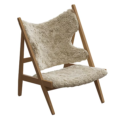 Modern Comfortable Accent Chair with Sleek Wooden Frame and Plush Light Beige Cushion Backrest 3d model