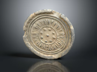 Ancient Decorative Tile With Intricate Floral Carving Round Shape And Vintage Texture 3d model