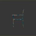 Outdoor Wooden Bench With Blue Finish And Orange Green Splatter Pattern Slatted Backrest Armrests