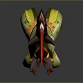 Mythical Red And Yellow Curved Weapon With Dragon Inspired Ornate Details