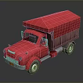 Red Vintage Truck 3D Model with Canvas Covered Bed and Classic Design