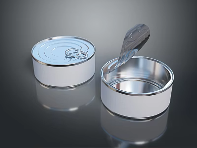 Tuna Fish Canned Food In Open Metal Container With Lid And Opener 3d model