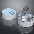 Tuna Fish Canned Food In Open Metal Container With Lid And Opener