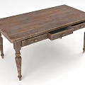 Sturdy Distressed Vintage Wooden Desk With Functional Drawers And Carved Legs