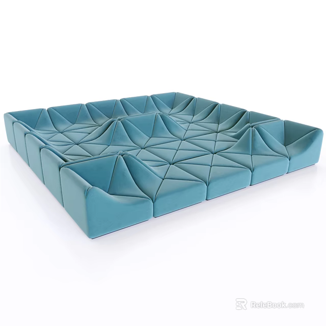 Blue Lazy Sofa With Geometric Pattern And Modular Design For Modern Living Room 3d model 