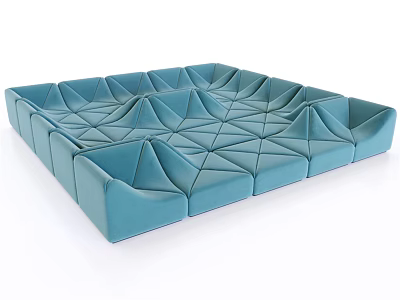 Blue Lazy Sofa With Geometric Pattern And Modular Design For Modern Living Room 3d model