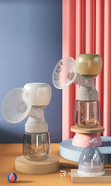 Stylish Breast Pumps In White And Beige With Transparent Flange And Bottle For Maternity Essentials 3d model 