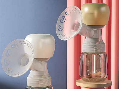 Stylish Breast Pumps In White And Beige With Transparent Flange And Bottle For Maternity Essentials 3d model
