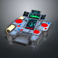 Futuristic Metallic Control Console With Multiple Screens Charts And Colored Buttons 3d model