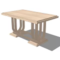 Light Wooden Art Deco Dining Table With Rectangular Top And Curved Legs Design 3d model