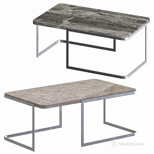Modern Dining Table With Sleek Metal Frame And Smooth Stone Surface Design 3d model