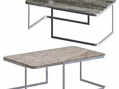 Modern Dining Table With Sleek Metal Frame And Smooth Stone Surface Design 3d model