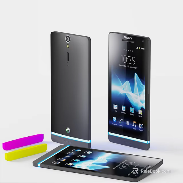 Sony Smartphones Dual View Sleek Design Screen Display With Apps And Colorful Accessories 3d model 