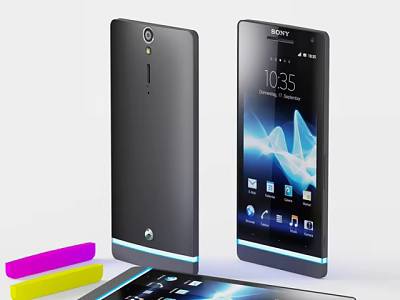 Sony Smartphones Dual View Sleek Design Screen Display With Apps And Colorful Accessories 3d model