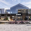 Modern Commercial Landscape With Glass Facade LAMER PEPSI Storefronts Pedestrians And Sculpture
