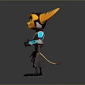 3D Model Feline Creature Character With Orange Ears Blue Accents And Green Eyes