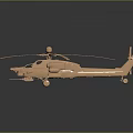Golden Helicopter Model with Detailed Rotors and Metallic Body on Dark Background