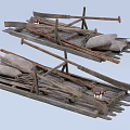 Wooden Boat Deck With Oars Sacks Lanterns And Wooden Planks