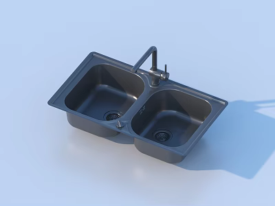 Durable Stainless Steel Double Bowl Kitchen Sink With Modern Faucet Design 3d model