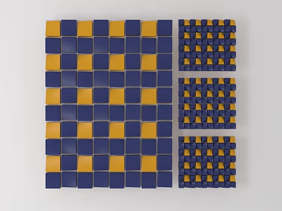 Modern Wall Decor With Blue And Yellow Ceramic Tiles Checkerboard And Woven Patterns 3d model