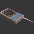 Portable Beige Radio Device With Speaker Grill Blue Label And Antenna
