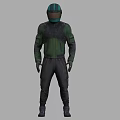 Man Wearing Green And Black Protective Suit With Full Face Helmet