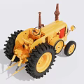 Vintage Yellow Tractor Model Featuring Large Black Wheels Red Panel And Chimneys