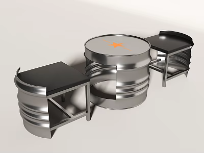 Industrial Style Metal Barrel Table and Stool Set With Orange Star Design 3d model