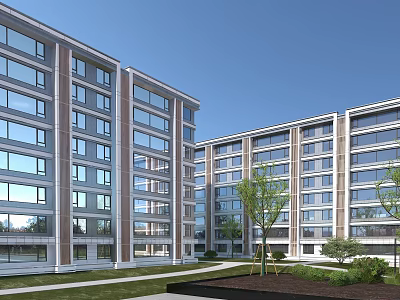 Modern Residential Building Exterior Design With Large Glass Windows And Green Landscaping Areas 3d model