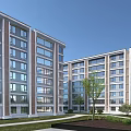 Modern Residential Building Exterior Design With Large Glass Windows And Green Landscaping Areas