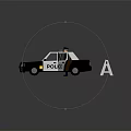 Cartoon Police Officer In Uniform Next To Black And White Police Car With Open Door