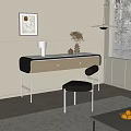 Modern Desk Interior With White Top Black Drawers Chair Table Lamp And Vase