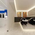Modern Hair and Beauty Salon Interior With Large Mirrors Styling Chairs Blue White Decor