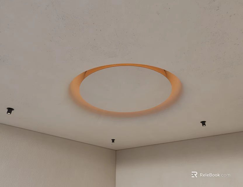 White Ceiling Design With Circular Orange Light Strip And Spotlights 3d model