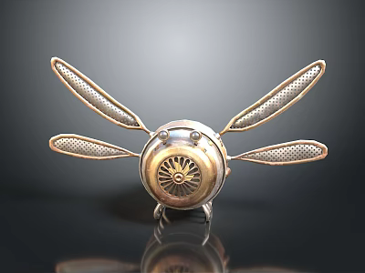 Metallic Astronautic Device Featuring Four Propulsion Blades And Central Mechanical Engine Structure 3d model
