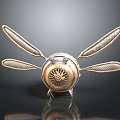 Metallic Astronautic Device Featuring Four Propulsion Blades And Central Mechanical Engine Structure